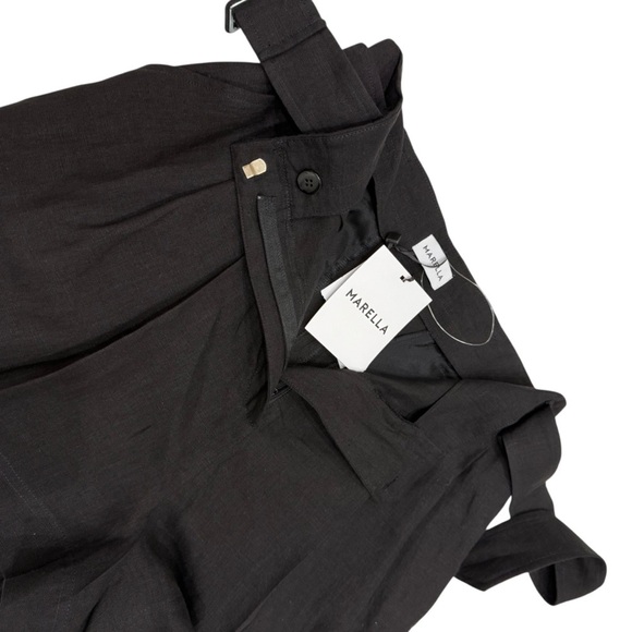 MARELLA by Max Mara Panama Linen Pleated High Waist Belted Shorts Black NWT $225 - Picture 14 of 16